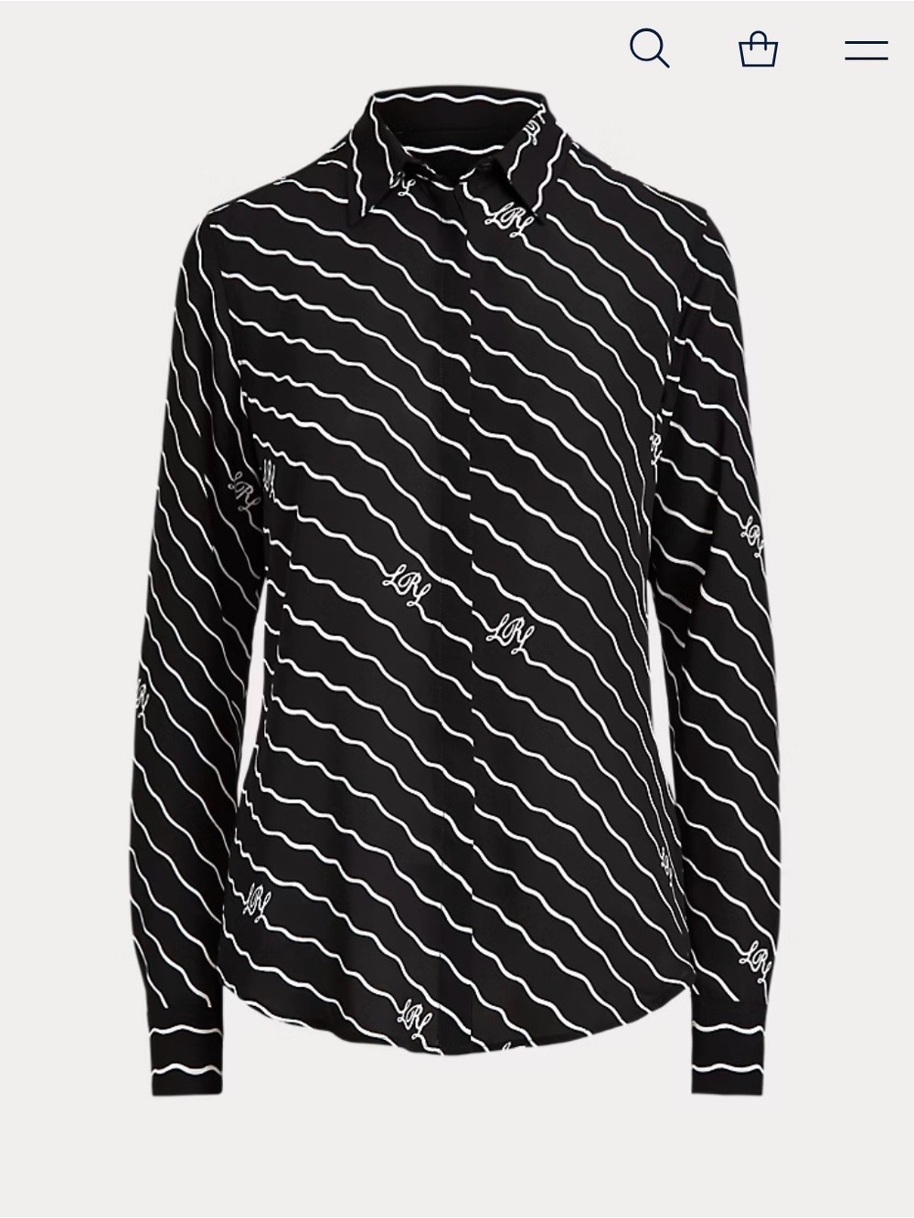 Ralph Lauren Black & White Wave-Print Button-Up Shirt - Women's Top